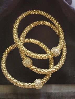 Elegant Gold Bracelets with Rhinestone Accents - Set of 3